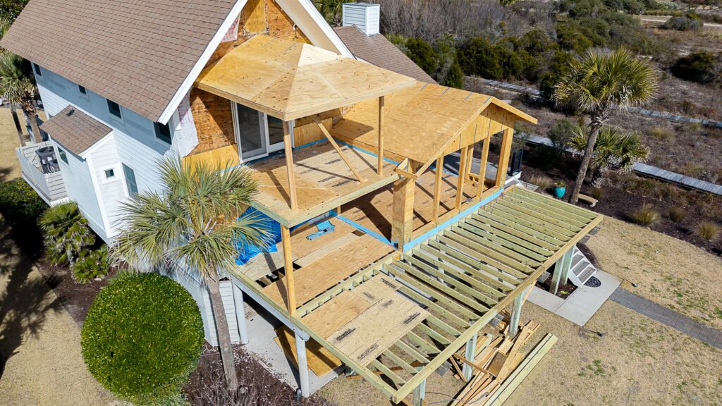 Aerial view of residential renovation project in progress